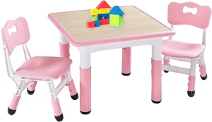 Pink Kids Table and 2 Chairs Set, Height Adjustable Toddler Table and Chair Set - Picture 1 of 12