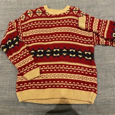STRUCTURE Red Tan Geometric Pattern Knit Sweater Size M Christmas Grandpa - Image 1 of 4