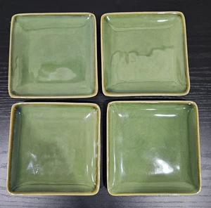 4- Crate & Barrel Ceramic Glazed Appetizer Square Green Discontinued Replacement - Picture 1 of 15