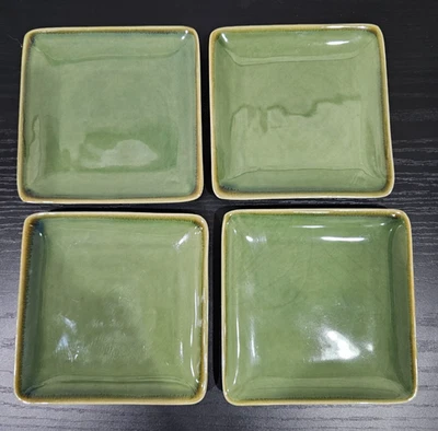 4- Crate & Barrel Ceramic Glazed Appetizer Square Green Discontinued Replacement - Image 1 of 4