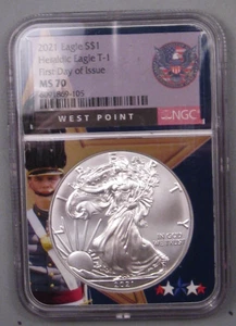 2021 T-1 Silver American Eagle NGC MS70 FDOI Fancy Label. #25 - Picture 1 of 6