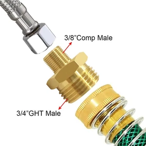 2PCS 3/4 GHT Male to 3/8 Compression Male Thread Adapter Pipe Fitting Brass Redu - Picture 1 of 5