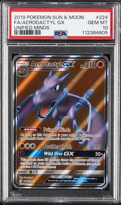 2019 POKEMON SUN & MOON UNIFIED MINDS #224 FULL ART/AERODACTYL GX PSA 10 - Image 1 of 2
