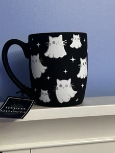 NUOVA tazza da caffè gatto ragnatele e calderoni Halloween bianco e nero - Foto 1 di 6