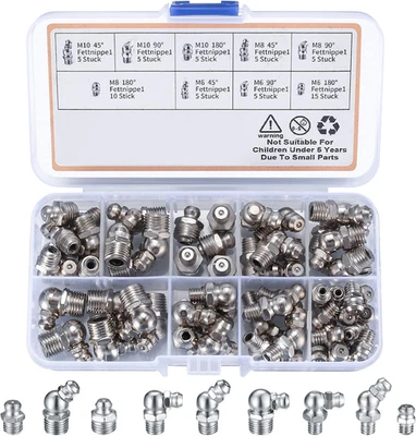YOUYIDUN 60Pcs Metric Grease Fittings Kit,Straight and Angled Grease Zerk Kit, M6 M8 M10