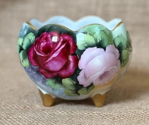 Vintage Hand Painted Floral Pedestal Bowl Candy Dish Planter Gold Trim Elegant - Picture 1 of 9