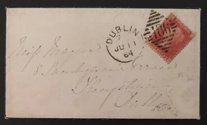 QV 1864 1d Red (JG) Plate 74 SG43/44 on cover from Dublin - Picture 1 of 2