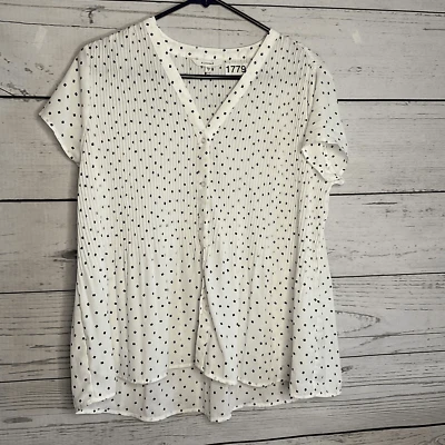 Blusa Anthropologie Pleione para mujer SP blanca negra diamantes plisada de gran tamaño Foto 1 de 4