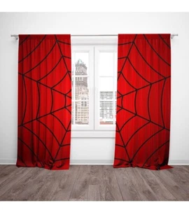 🔥 Red Spider Web Window Curtains For All Ages - 41 x 84 Inches 2 Panels - Picture 1 of 5