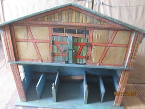 c 1900S BLISS ? Dollhouse Stable w Loft & Hayracks Lithograph Paper on Wood - Picture 1 of 14