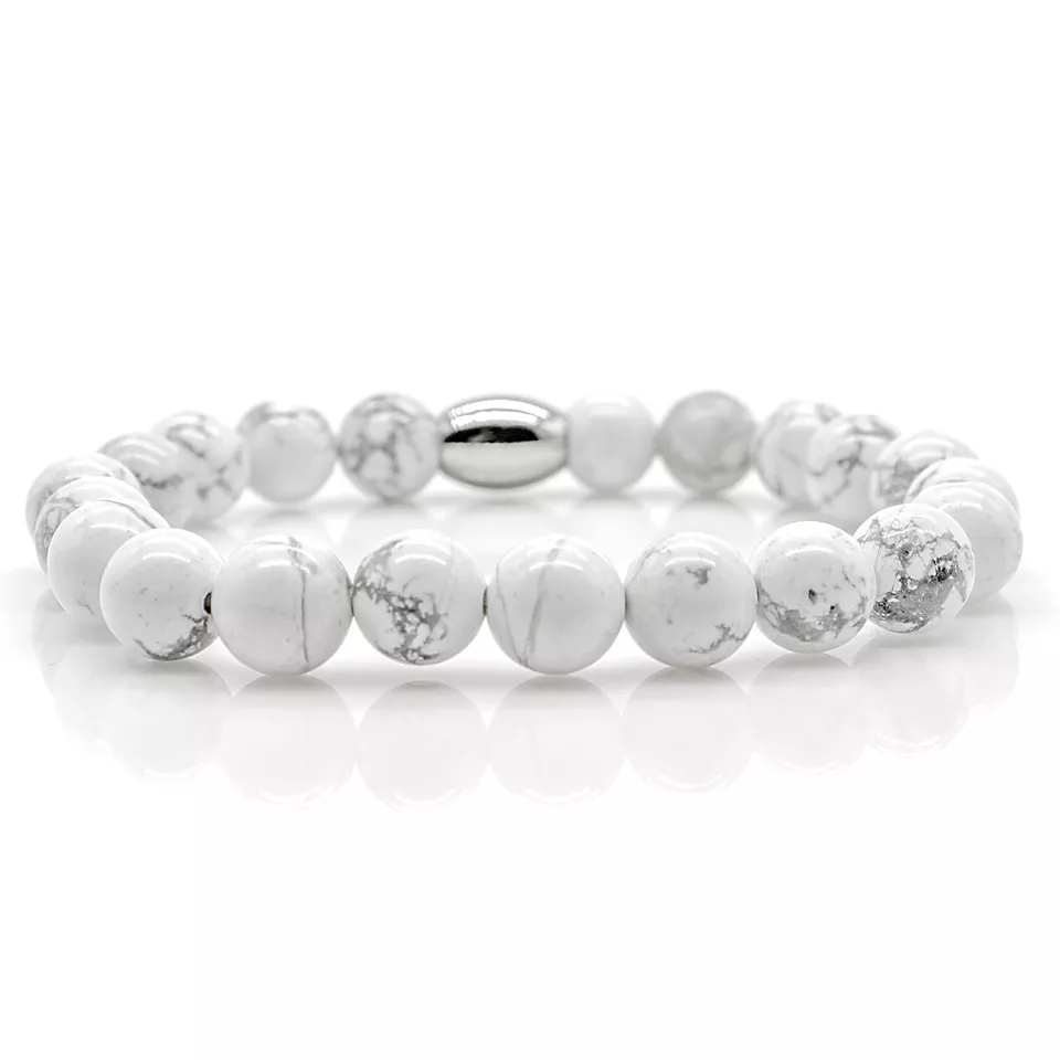 Howlith Armband Bracelet Perlenarmband Damen Herren weiß Edelstahl Perlen - Bild 1 von 4