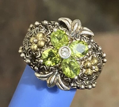 💜Anillo Flor Jezabel Topacio Oro Esterlina 18k Barbara Bixby Talla 6 Peridoto Foto 1 de 3