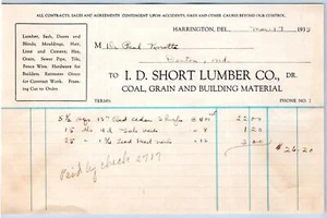 Cabezal de colección Harrington Delaware I D Short Lumber Co 1933 grano de carbón - Imagen 1 de 2