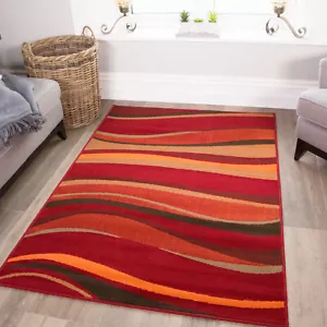 Warm Red Brown Burnt Orange Waves Rug | Best Quality Small Large XL Mats 6 Sizes - Picture 1 of 4