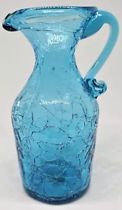 Vintage Crackle Glass Pitcher Blue 1949-1969 5" - Picture 1 of 4