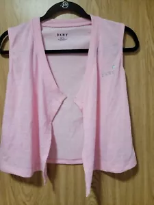 DKNY Mädchen offene Strickjacke ärmellos rosa Pullover ~ Größe M (8-10) - Bild 1 von 4