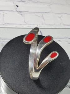 Vintage 950 Silber Intarsien ROT gebänderter Achat 3 Kopf Schlange Armreif Armband Taxco Mexiko - Bild 1 von 4