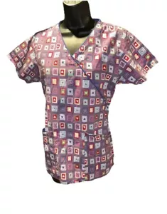 Heart Scrub Top Purple Pattern Short Sleeve Back Tie Womens Dickies Size Small - Picture 1 of 5