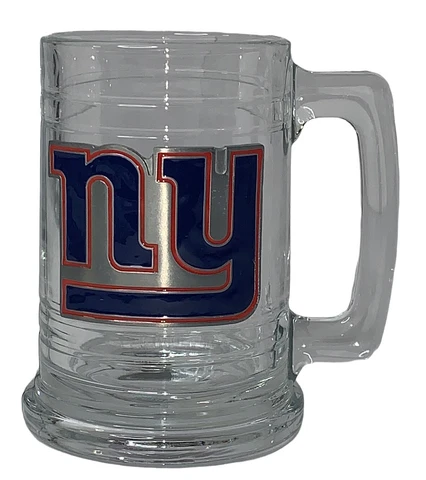 New York Giants Official NFL Beer Mug Glass Stein High Quality Raised Metal Logo Cover