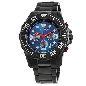 Men's Akribos XXIV AK661BK Blue Dial Chronograph Black Stainless Steel Watch - Picture 1 of 9