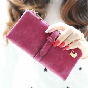 Womens Handbag Ladies Leather Clutch Wallet Long Card Suede Holder Case Purse - Picture 1 of 20