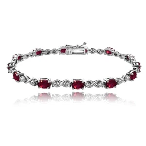 Oval Infinity Created Ruby & White Topaz Bracelet in Sterling Silver - Picture 1 of 3