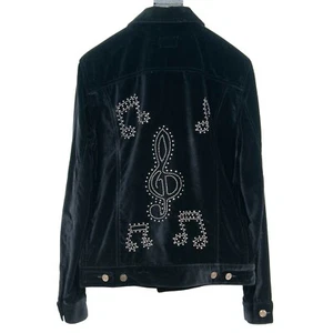Chaqueta de Camionero Saint Laurent Hombres Notas Musicales Pequeña Terciopelo Negro FW 2016 Hedi - Imagen 1 de 11