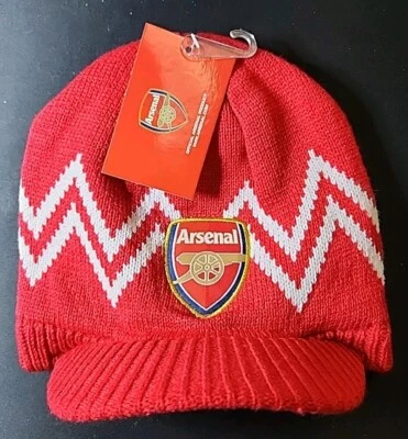 Arsenal FC Beanie Red & White Knit Hat Embroidered Logo Winter Cap w/ Brim NWT - Image 1 of 3