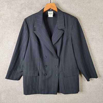 Vintage Fashion Bug Jacket Womens 20W Black Brown Striped Blazer Double Breasted - Image 1 of 4