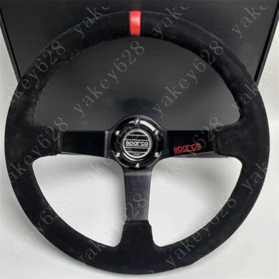 14inch SPC Suede Leather Deep Dish Sport Steering Wheel fit MOMO hub #Red Stitch - Image 1 of 4
