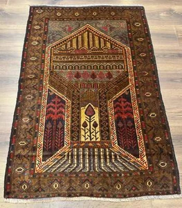 Pers'ian Ba'luch Prayer Rug 3x4 – Hand-Knotted Wool Carpet - Picture 1 of 12