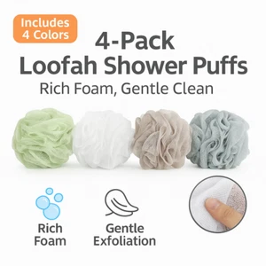 Loofah Bath Sponge Shower Pouf 4 Pack Body Scrubber Exfoliating Mesh Puff Spa - Picture 1 of 9