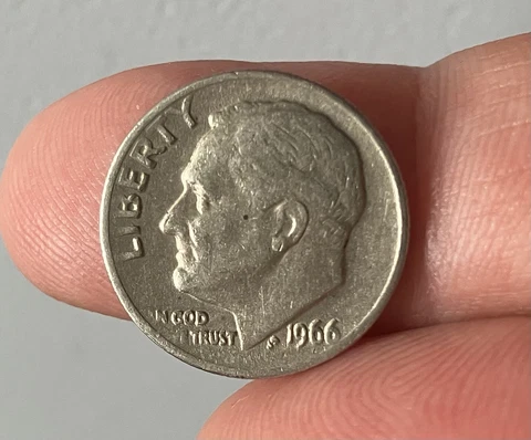 1966 Roosevelt Error Dime/No “I”or “We"/Fading on Both Sides/no mint mark coin Cover