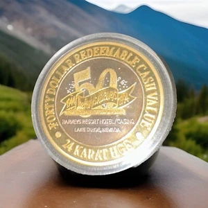 Raro token de casino 1994 $40 dólares Harveys 50 años aniversario .999 plata 24 kt HGE - Imagen 1 de 2