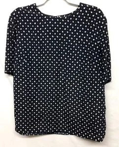 Le Suit II 16W blue abstract print back button women's short sleeve top - Picture 1 of 5