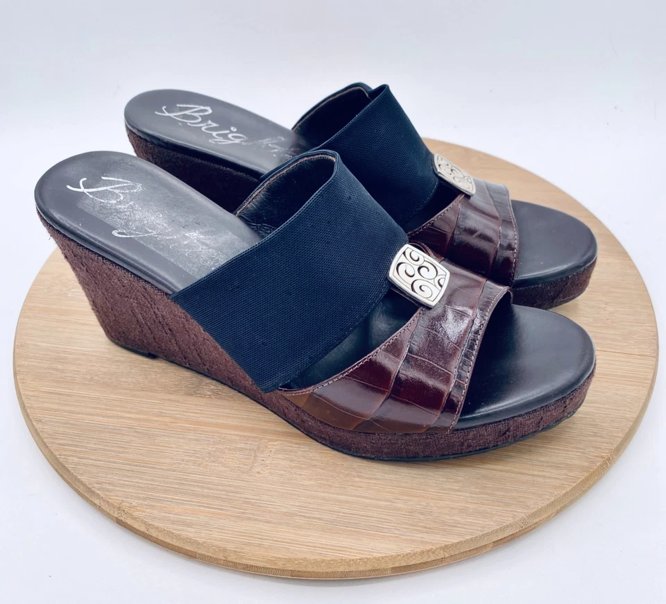 Tacones de cuña Brighton Dream para mujer 9 tacones de cuero marrón Peep Foto 1 de 4