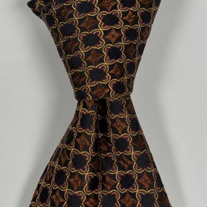 Canali Tie Mens 100% Silk Brown Geometric Medallion Made in Italy Formal Luxury - Picture 1 of 8