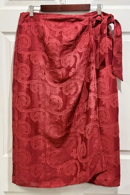 Falda envolvente vintage Talbots seda lino rojo jacquard floral texturizada talla 12 Foto 1 de 4