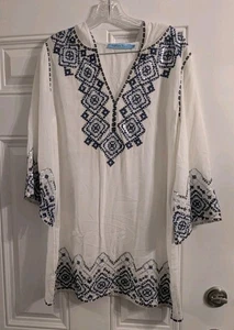 NUEVO SIN ETIQUETAS Solitario Natación Túnica Capucha Manga 3/4 Bordada Azul/Plata Talla L - Imagen 1 de 12