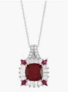 Sterling Silver Lab Created Ruby And White Sapphire 18” Necklace Halo Square - Picture 1 of 3