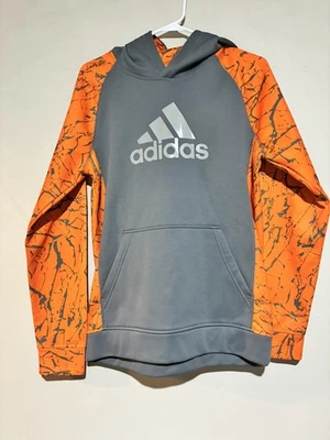 Adidas Hoodie Boys YOUTH XL Sweatshirt Orange and Gray  Pullover Logo Climawarm - Image 1 of 4
