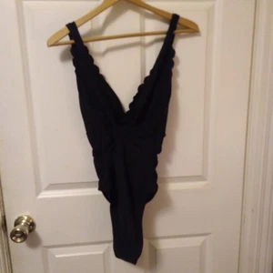 Costume da bagno donna intero nuovo con etichette AL'Mage dimagrante bordo increspato bordo superiore taglia M nero - Foto 1 di 8