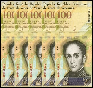 Venezuela 100000 Bolívar Fuerte, 2017, P-100, Usado X 5 PCS - Imagen 1 de 4
