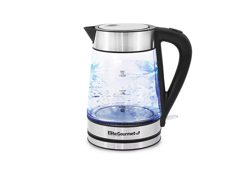 Hervidor de agua Elite Platinum inalámbrico de vidrio de 1,7 L, acero inoxidable Foto 1 de 4