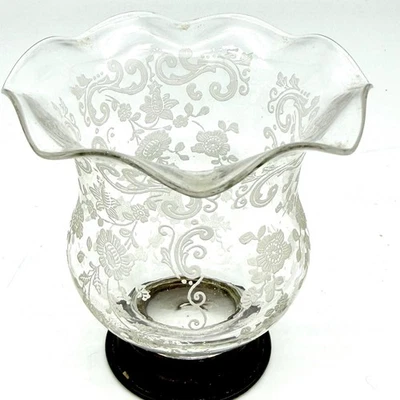 Urna de cigarrillo de vidrio grabado Cambridge Chantilly base de plata esterlina de colección 3,5" Foto 1 de 4