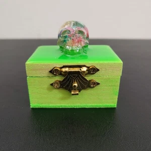 Handmade Mini Skull Wooden Trinket Box w/Glow-In-The-Dark Feature - Picture 1 of 24