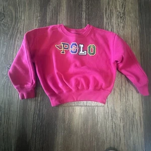 Polo Ralph Lauren Sport Hot Pink Logo Crew Pullover Sweatshirt Girls 5 - Picture 1 of 4