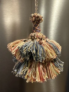 VTG Florentine Wide Tassel Ciuntry French Blue Wine Cream Cord 10x5 Cottage Core - Picture 1 of 11