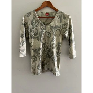 Glima 100% Cotton Boho V-neck 3/4 Sleeve Shirt Sage Green Gray Size Medium JL - Picture 1 of 7
