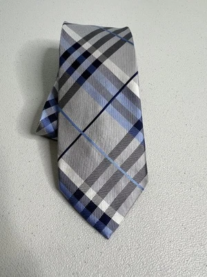 Corbata Croft & Barrow gris, azul a cuadros 100 % seda hecha a mano nueva sin etiquetas Foto 1 de 4